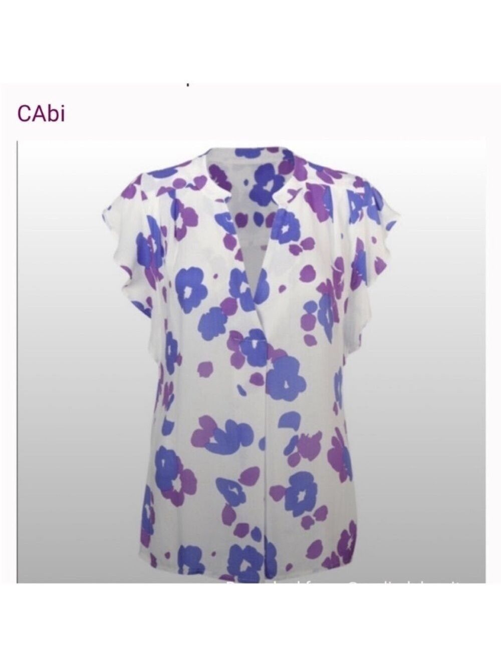 CAbi White and Cream Ruffled Blouse with Cap Sleeves
